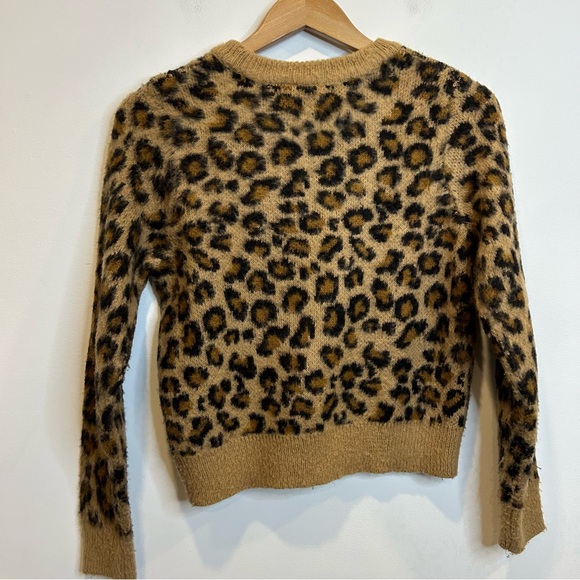 H&M BRUSHED JACQUARD-KNIT LEOPARD PRINT CREWNECK SWEATER TAN BROWN - Picture 6 of 6